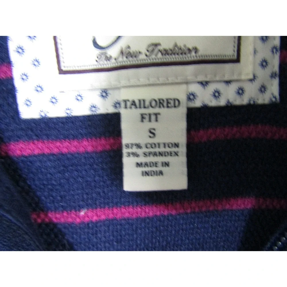 Jos A Bank 1905 Navy Pink Striped Quarter Zip Pullover Sweater Size‎ S